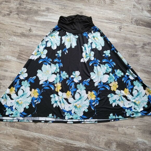 Apt 9 Womens Black Blue Floral Polyester Elastic Waist A Line Skirt Size Small - Picture 4 of 12
